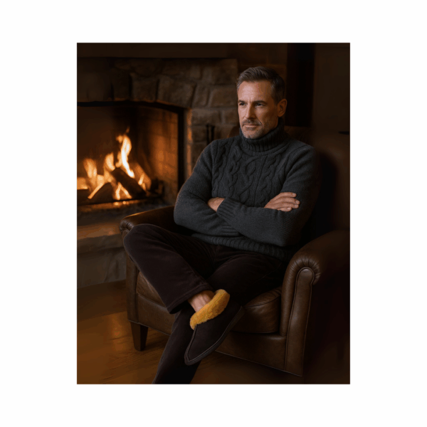 Men's Cosy Sheepskin Slippers Black - Image 3